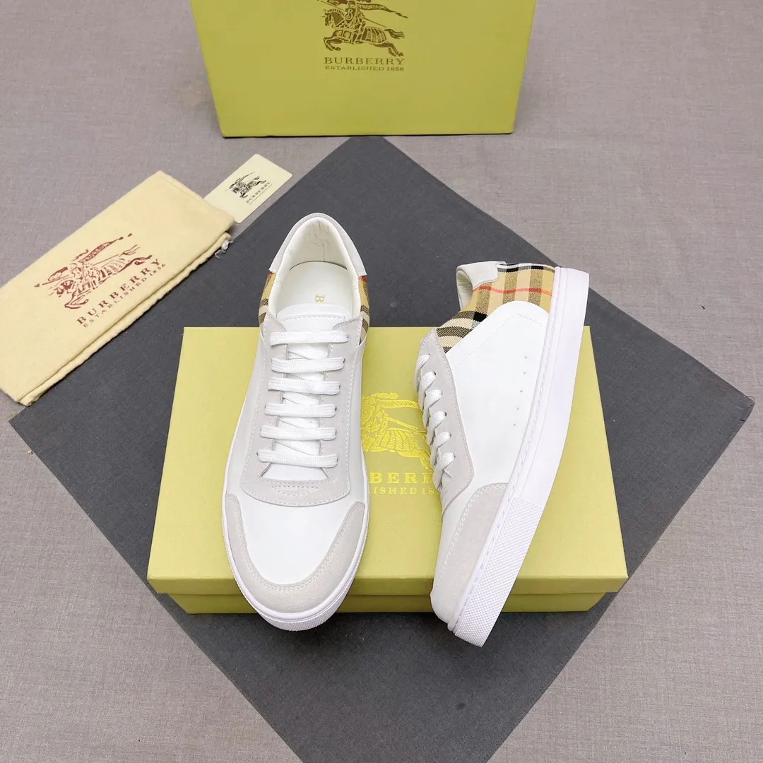 P360 B men's classic low-top sneakers are reinterpreted in Vintage plaid cotton and cowhide materials, decorated with a new brand logo. First-grain cowhide lining, embossed Burberry lettering logo on the heel, original outsole! 38-44 (45 46 customized) No. 019